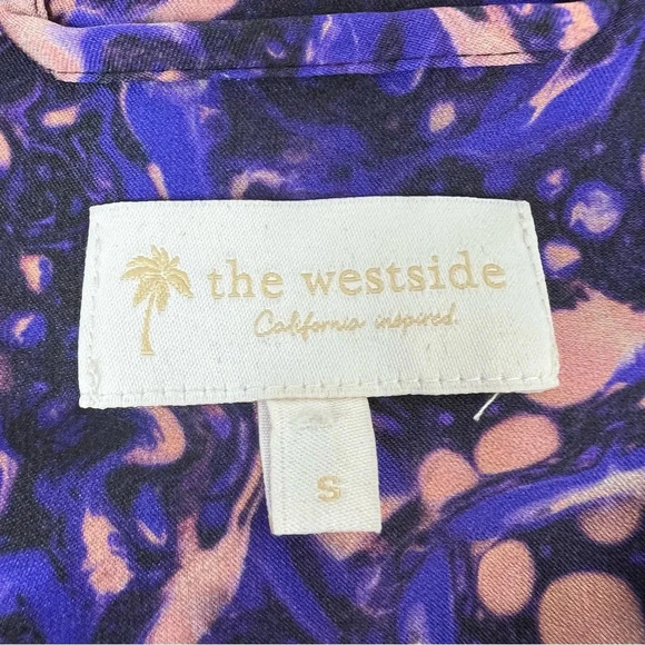 The Westside California Apparel Silk Long Sleeve Tie Waist Printed Dress Purple - Picture 4 of 5
